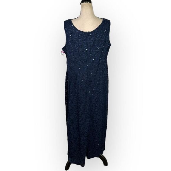 Alex Evenings Cocktail Dress Women's Plus 14P Petite Blue Lace Sleeveless Midi - Picture 5 of 9